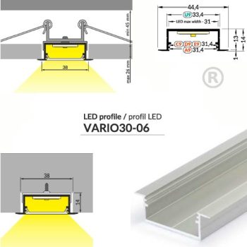 LED profil VARIO30-06 ACDE-9/U9 2000mm eloxált